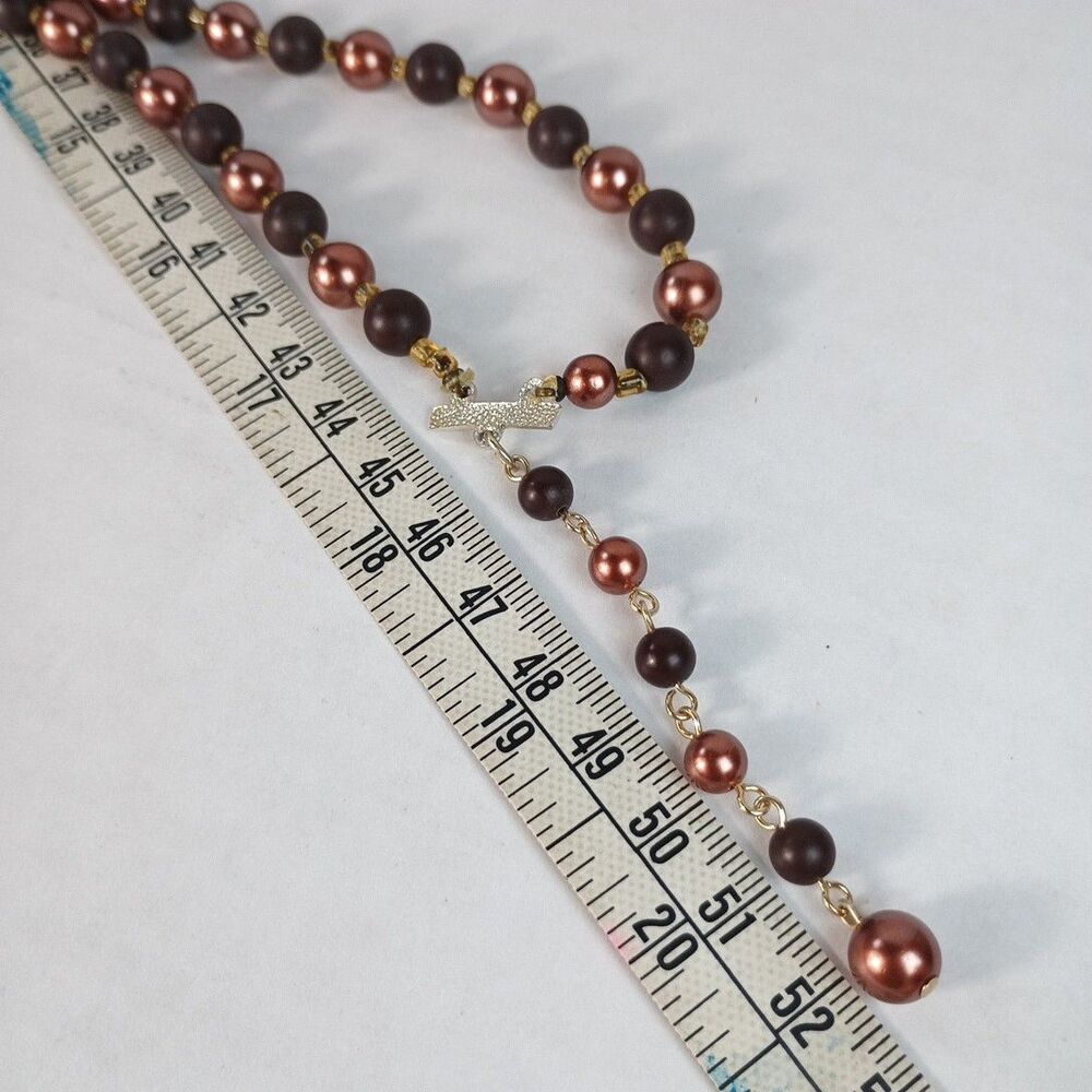 Japan Branded 2 Strand Gold Tone, Brown & Copper Beads 17.5" Necklace - Picture 6 of 6